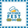 Oktoberfest banner or poster with beer mug. German festival logo, sign, label or badge. October fest square background for flyer. Royalty Free Stock Photo